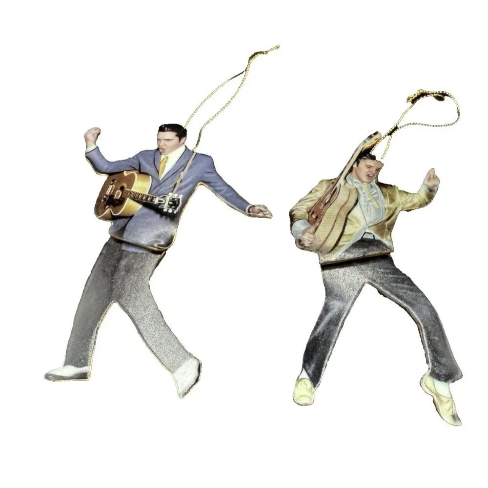 Set of 2 Bradford Rockin n Rollin Elvis Presley Ornament A07068 2001 COA 38871